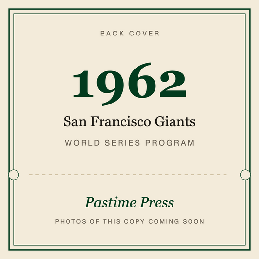 1962 San Francisco Giants World Series Program, back cover