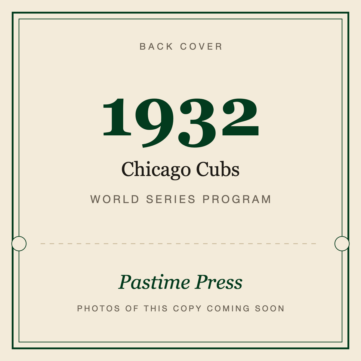 1932 Chicago Cubs World Series Program, back cover