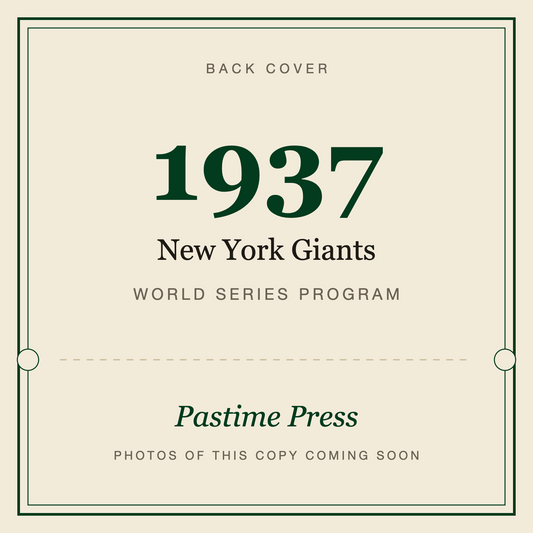 1937 New York Giants World Series Program, back cover