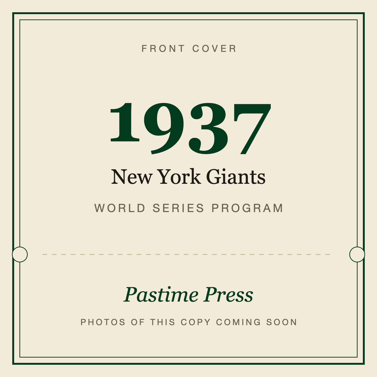 1937 New York Giants World Series Program, front cover