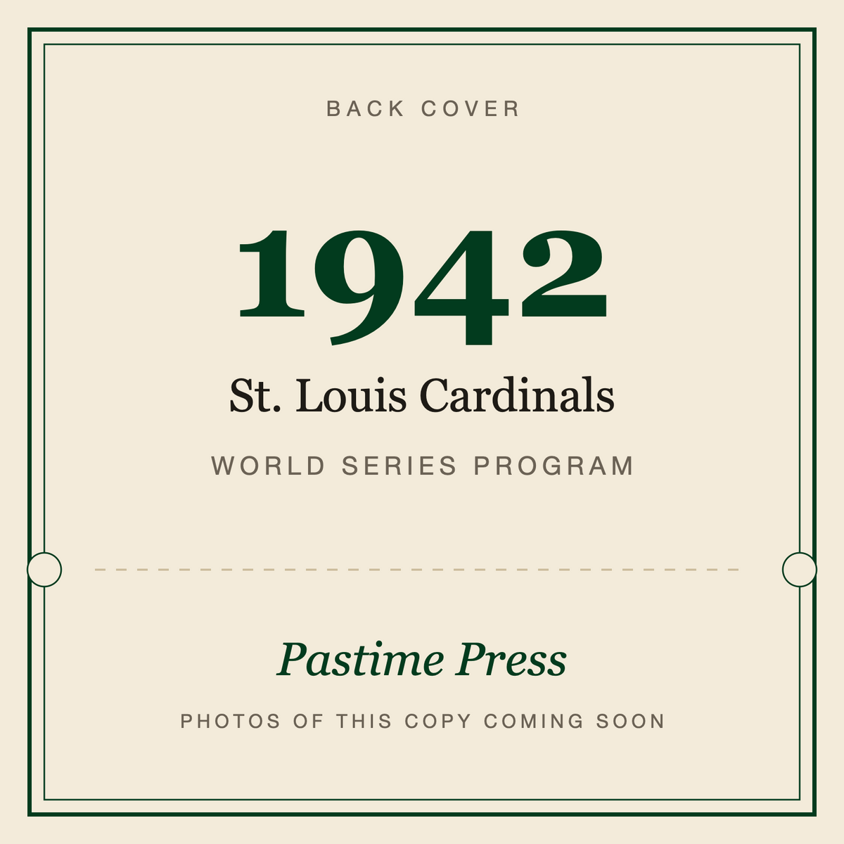 1942 St. Louis Cardinals World Series Program, back cover