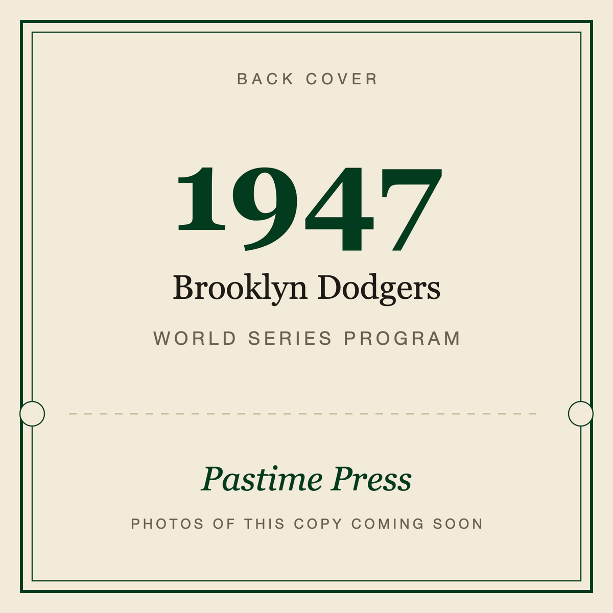 1947 Brooklyn Dodgers World Series Program, back cover