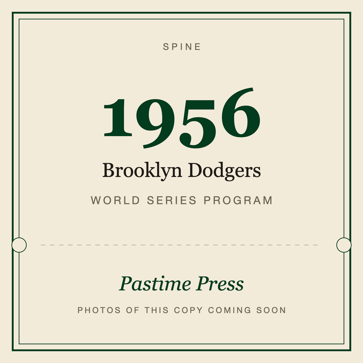 1956 Brooklyn Dodgers World Series Program, spine