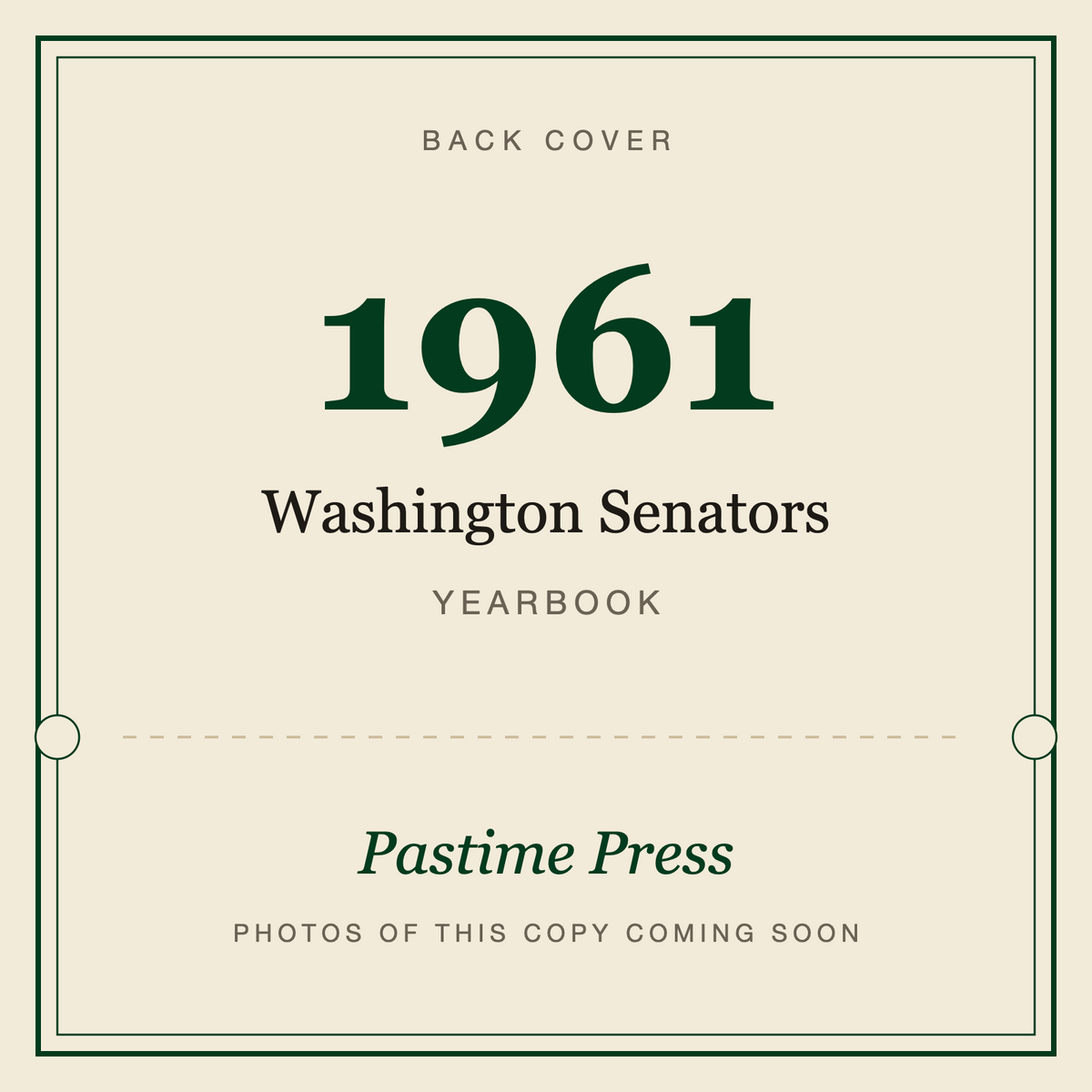 1961 Washington Senators Yearbook, back cover