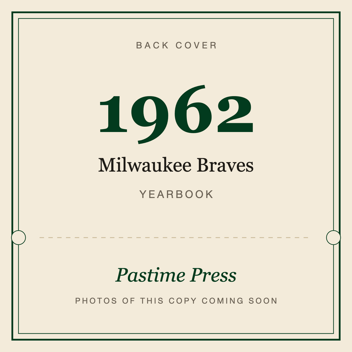 1962 Milwaukee Braves Yearbook, back cover