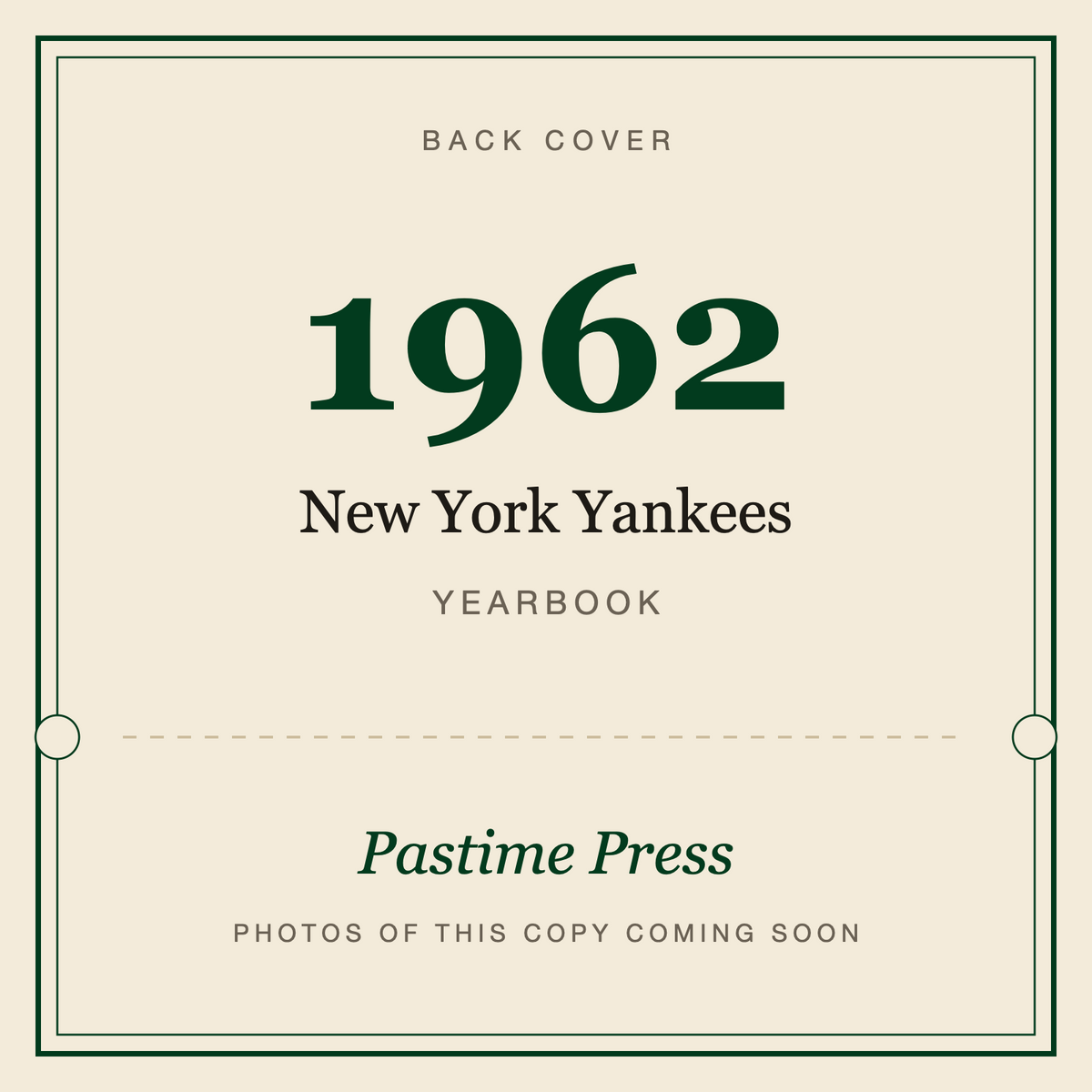 1962 New York Yankees Yearbook, back cover