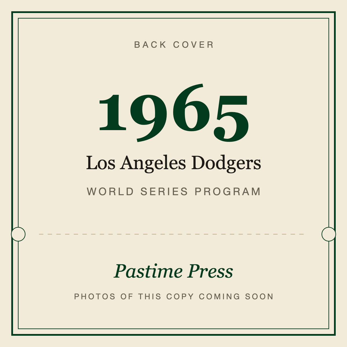 1965 Los Angeles Dodgers World Series Program, back cover
