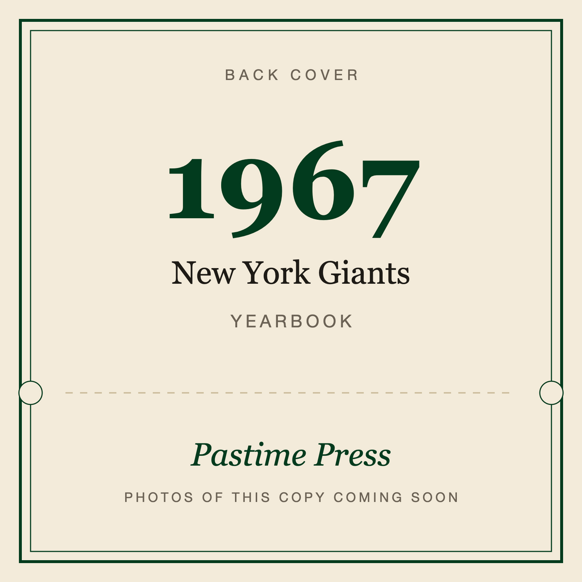 1967 New York Giants Football Yearbook, back cover