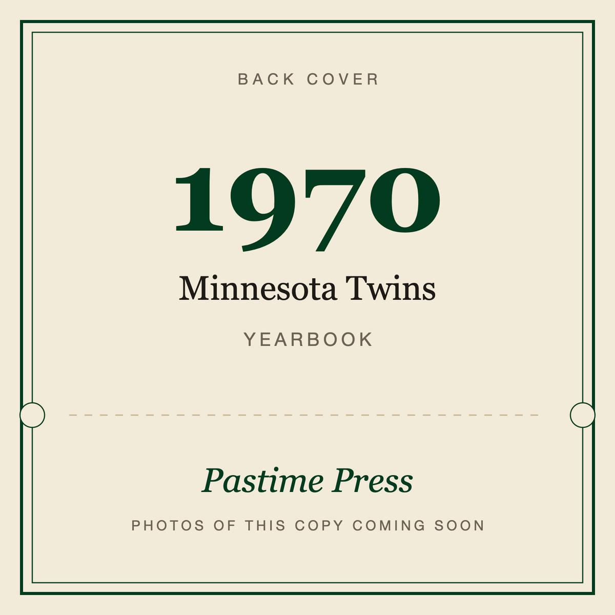 1970 Minnesota Twins Yearbook, back cover