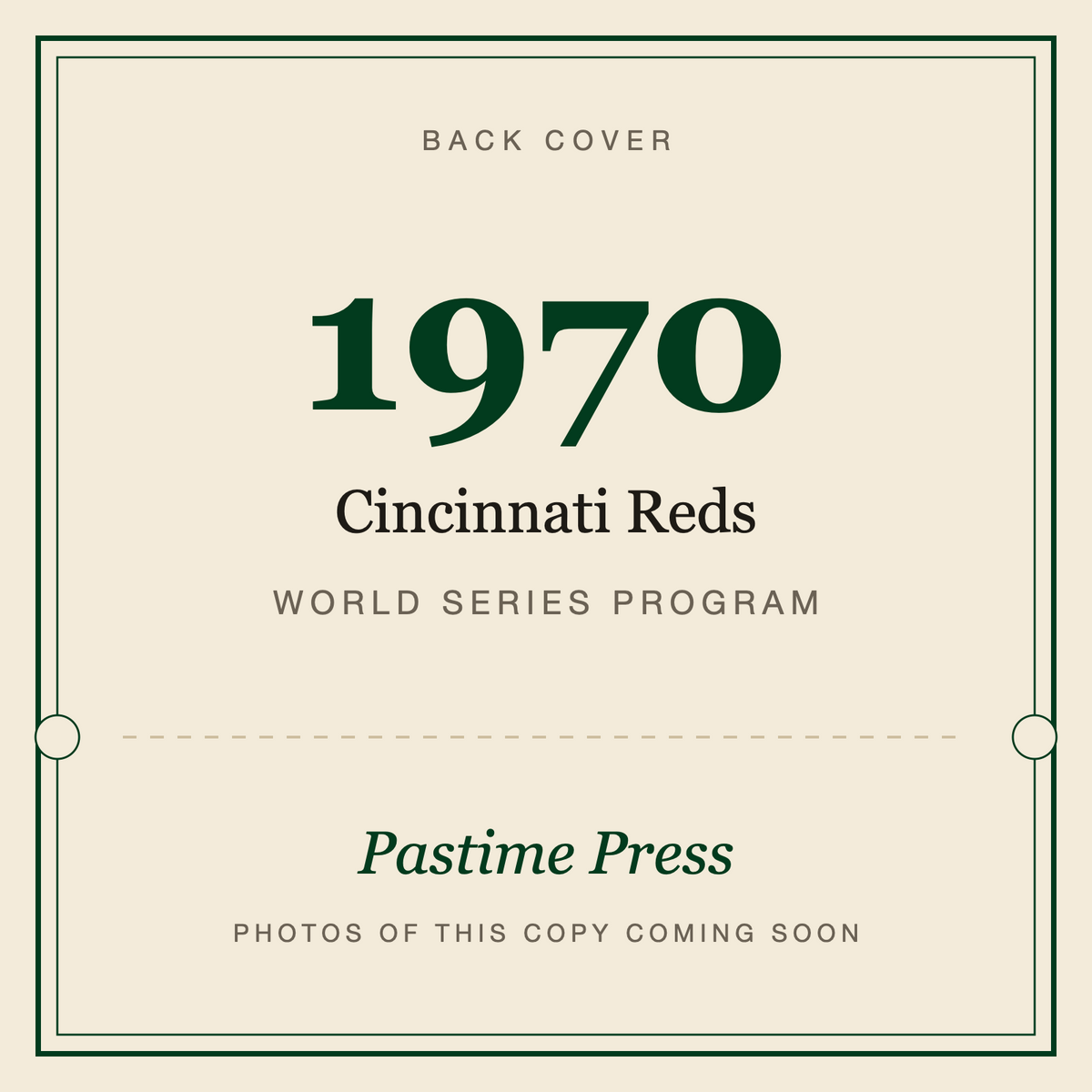 1970 Cincinnati Reds World Series Program, back cover