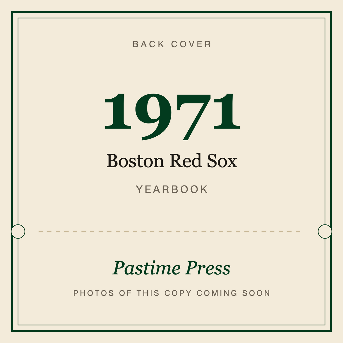 1971 Boston Red Sox Yearbook, back cover