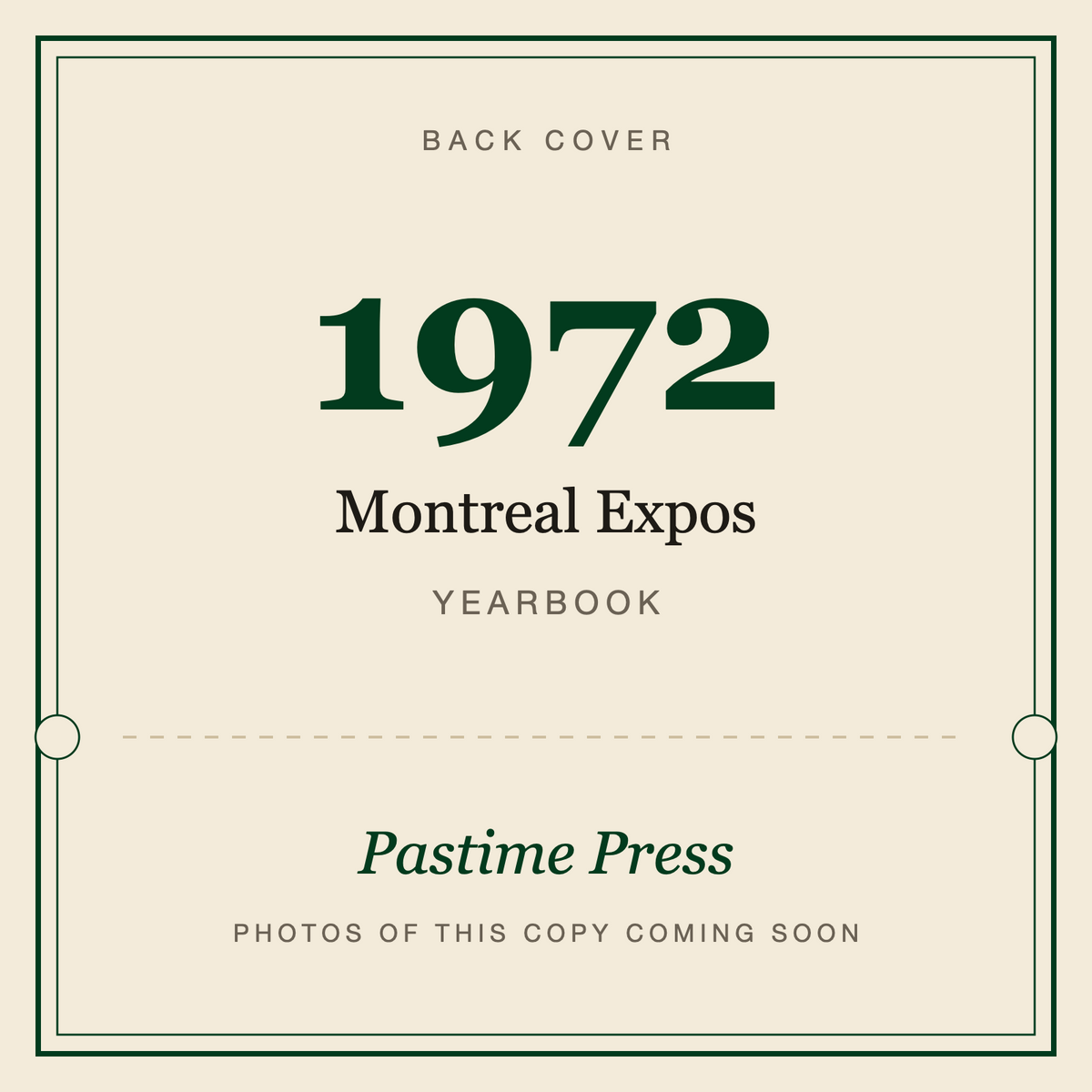 1972 Montreal Expos Yearbook, back cover