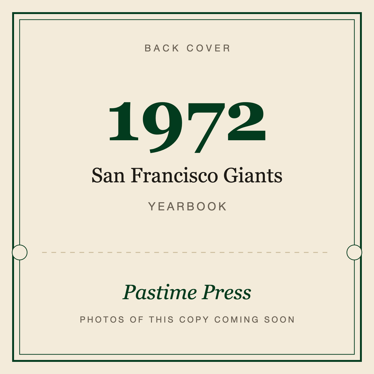 1972 San Francisco Giants Yearbook, back cover