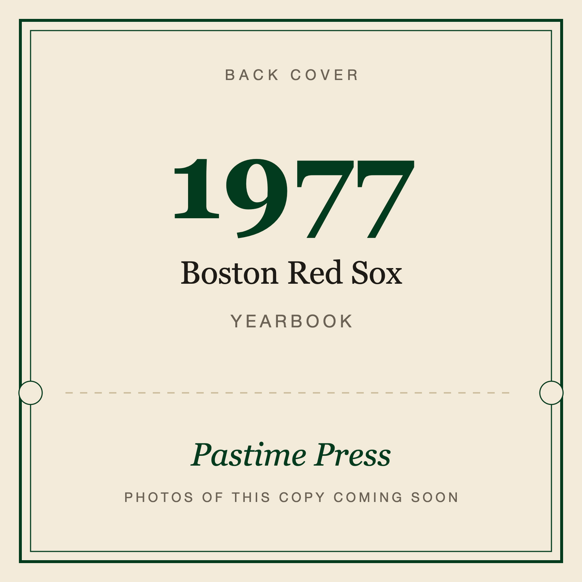 1977 Boston Red Sox Yearbook, back cover