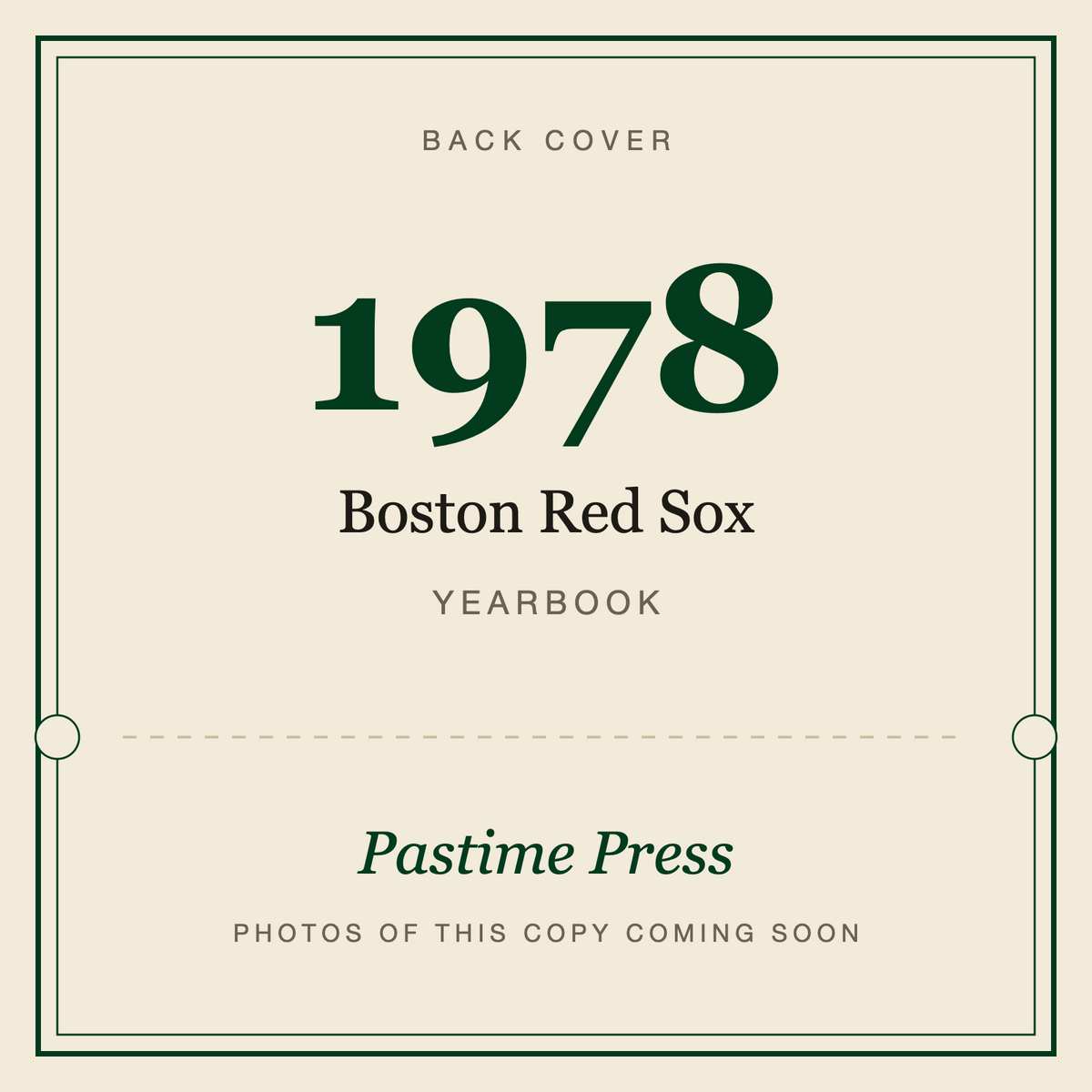 1978 Boston Red Sox Yearbook, back cover