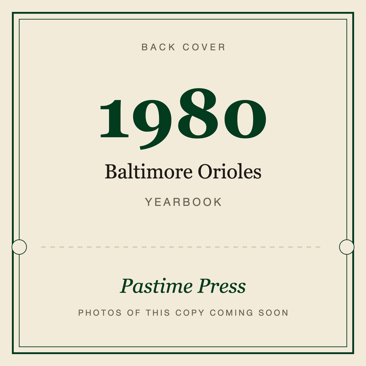 1980 Baltimore Orioles Yearbook, back cover