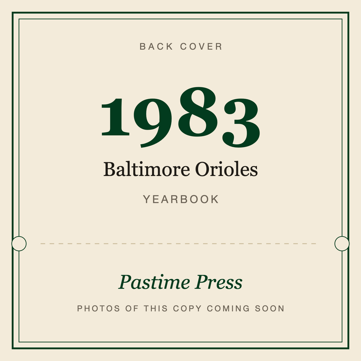 1983 Baltimore Orioles Yearbook, back cover
