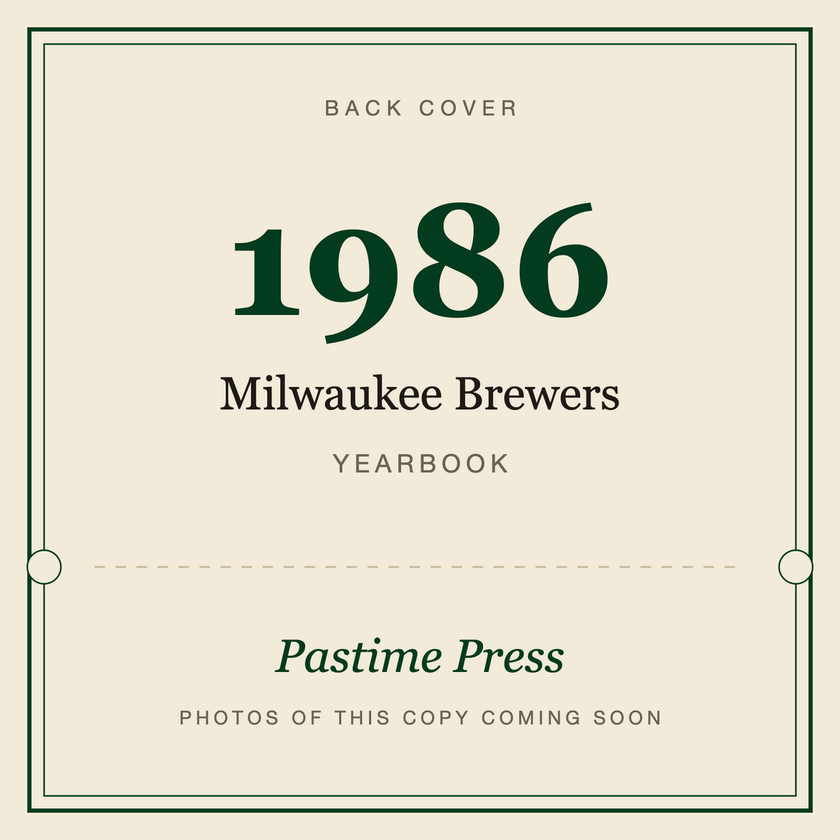 1986 Milwaukee Brewers Yearbook, back cover