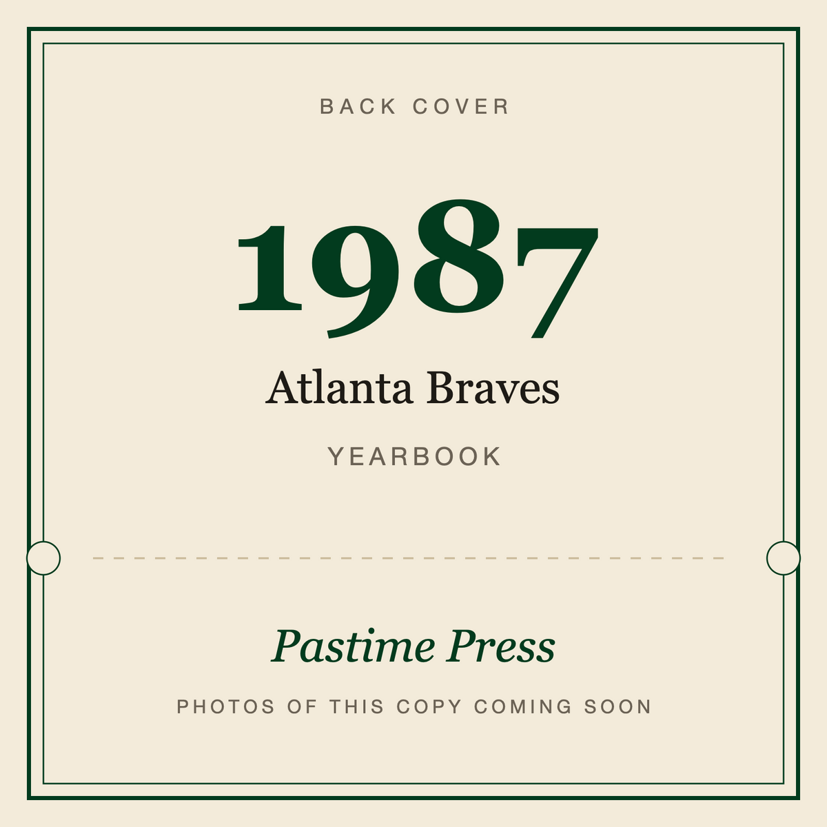 1987 Atlanta Braves Yearbook, back cover
