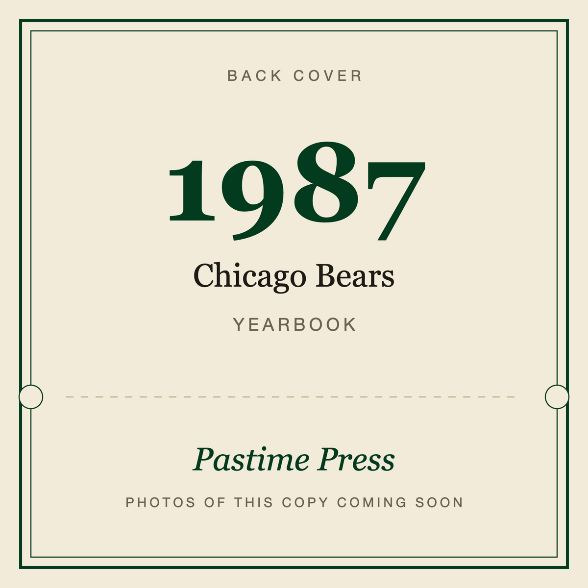 1987 Chicago Bears Yearbook, back cover