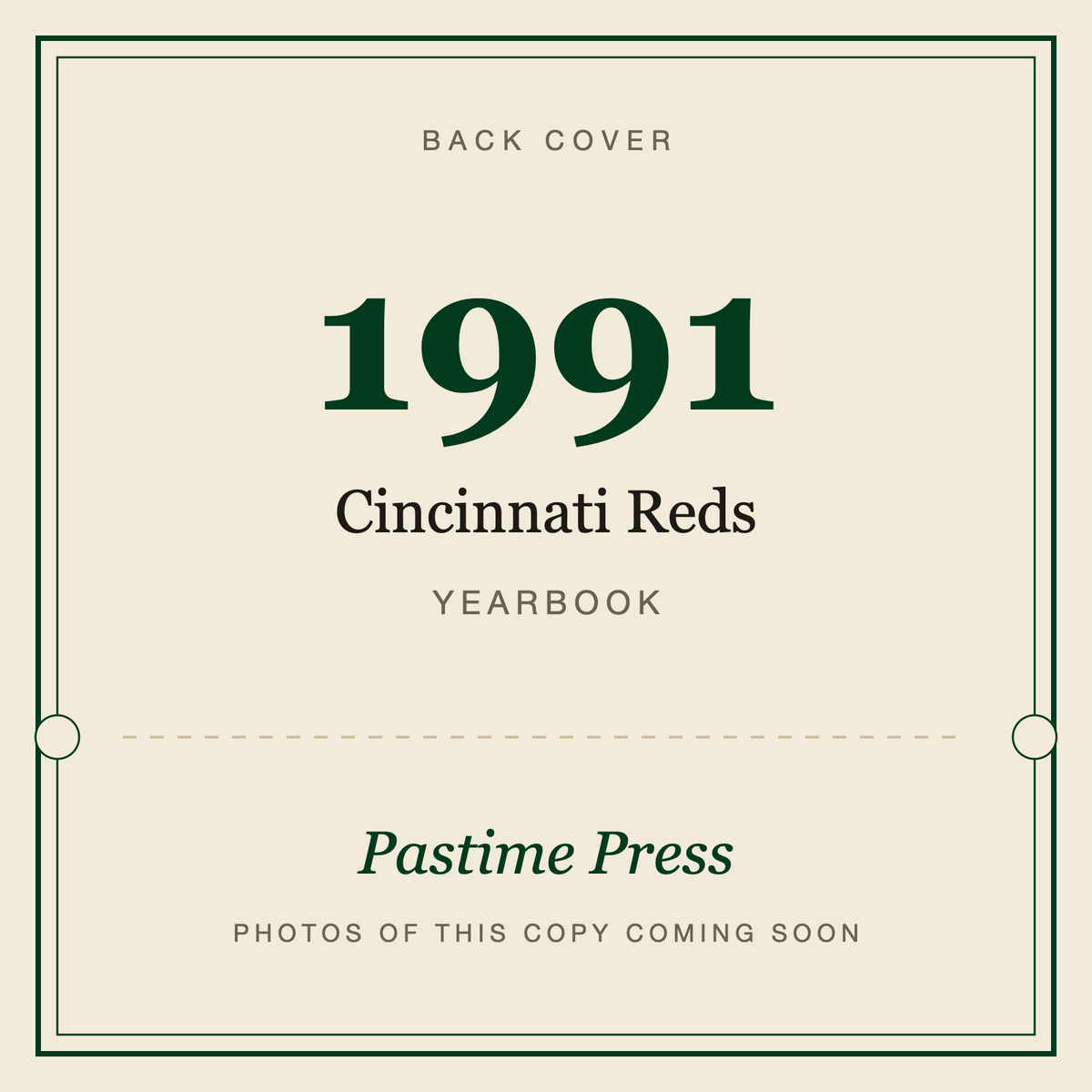 1991 Cincinnati Reds Yearbook, back cover