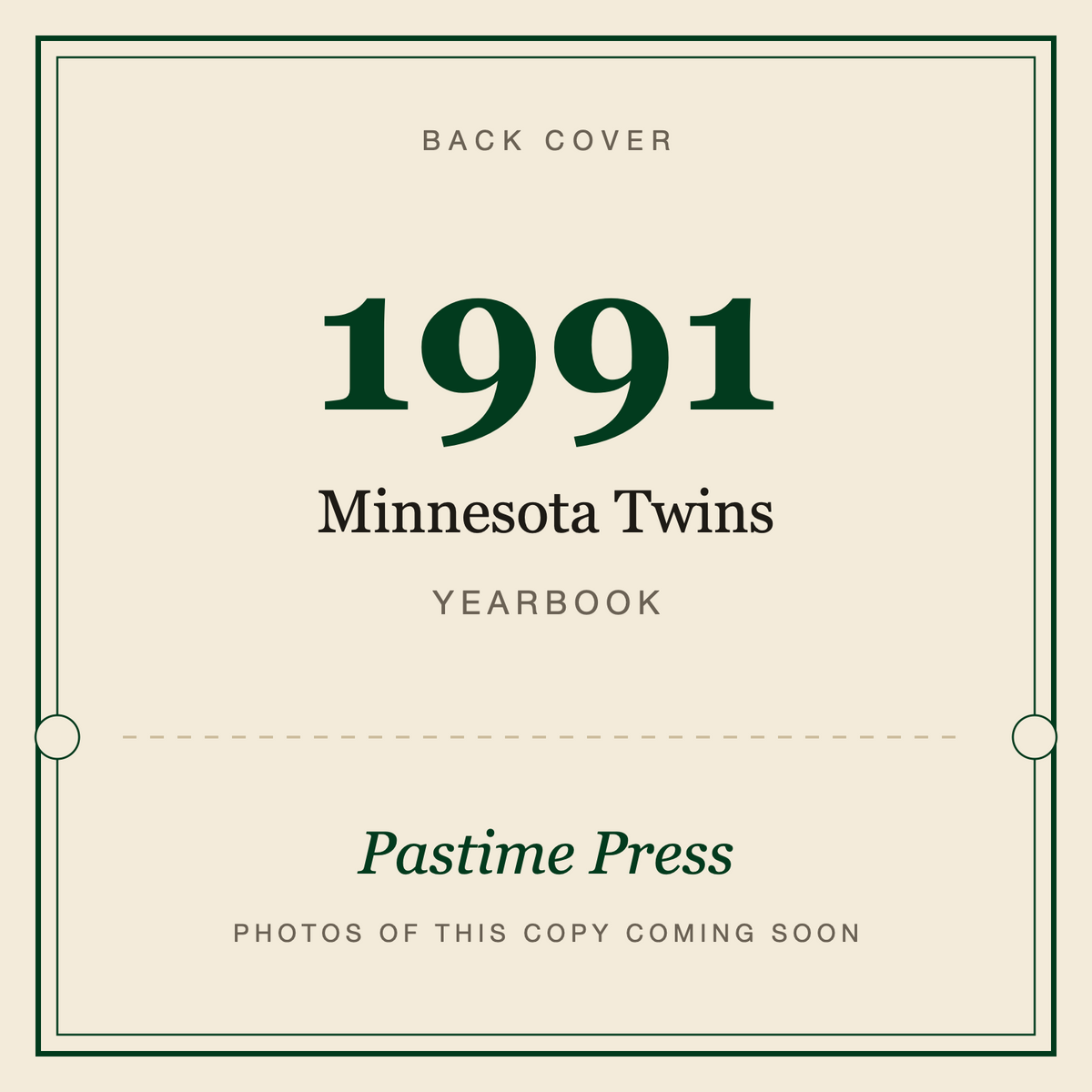 1991 Minnesota Twins Yearbook, back cover