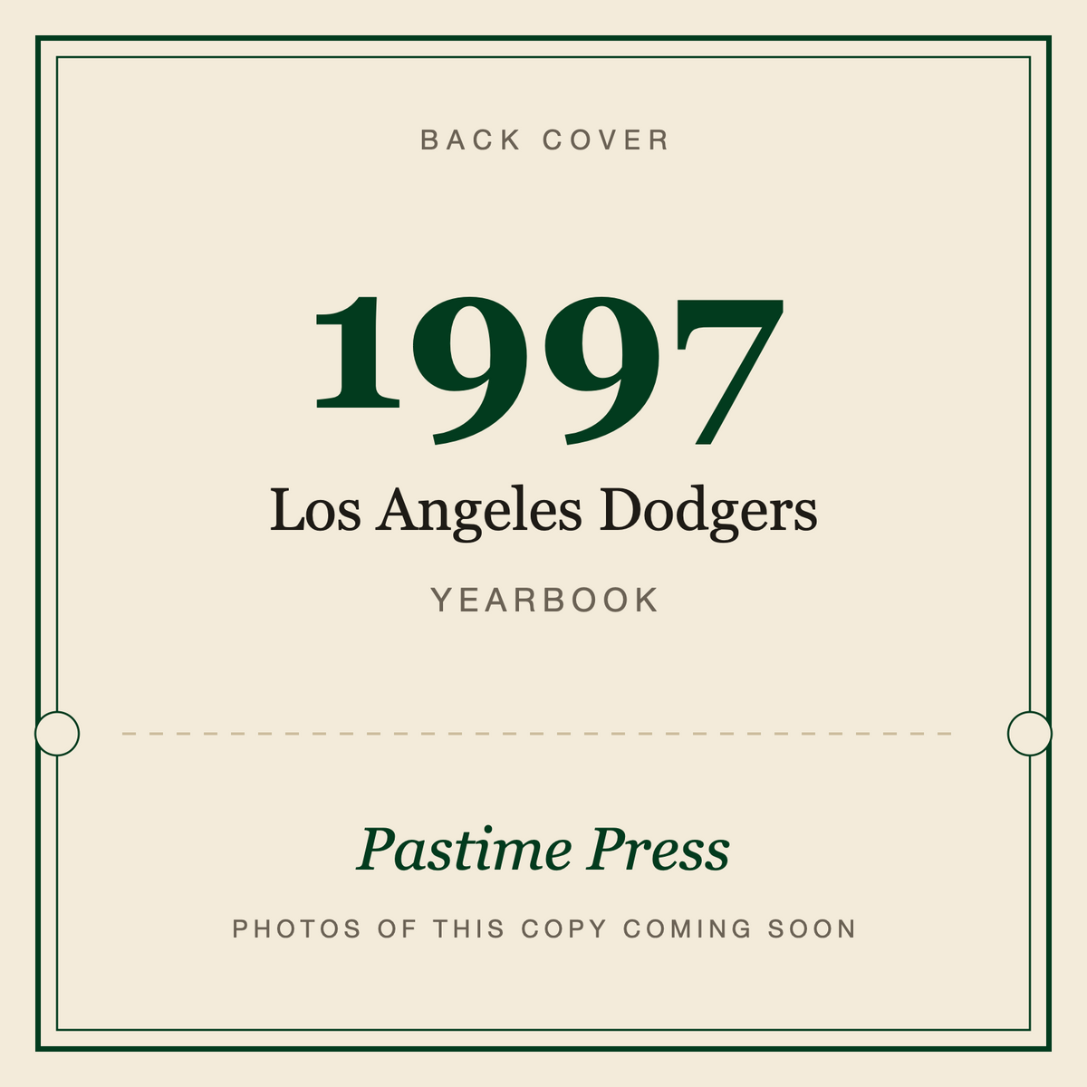 1997 Los Angeles Dodgers Yearbook, back cover