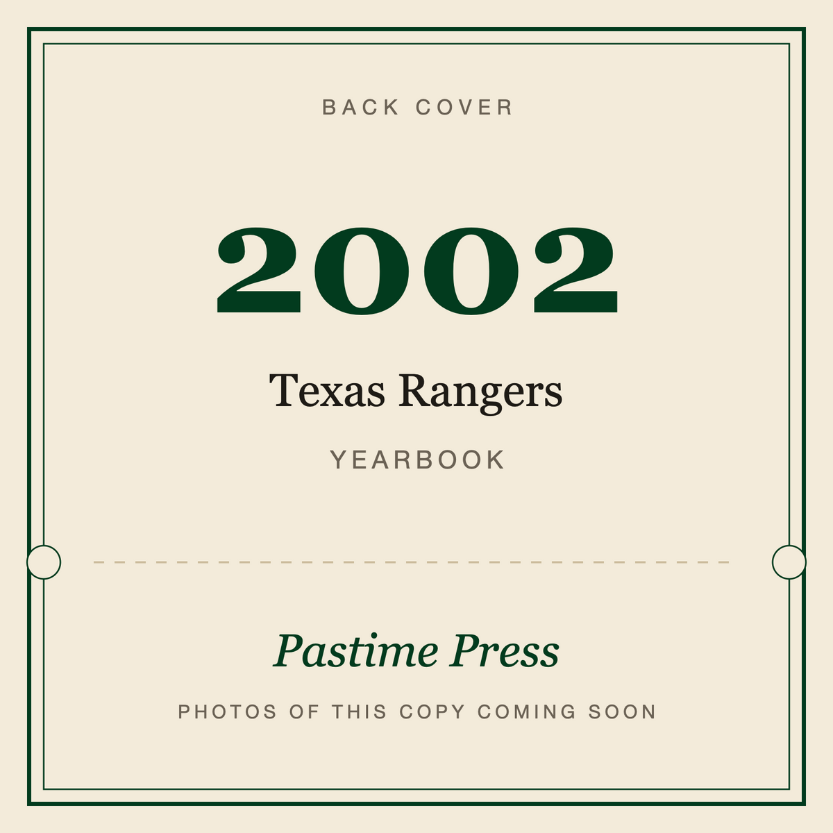 2002 Texas Rangers Yearbook, back cover