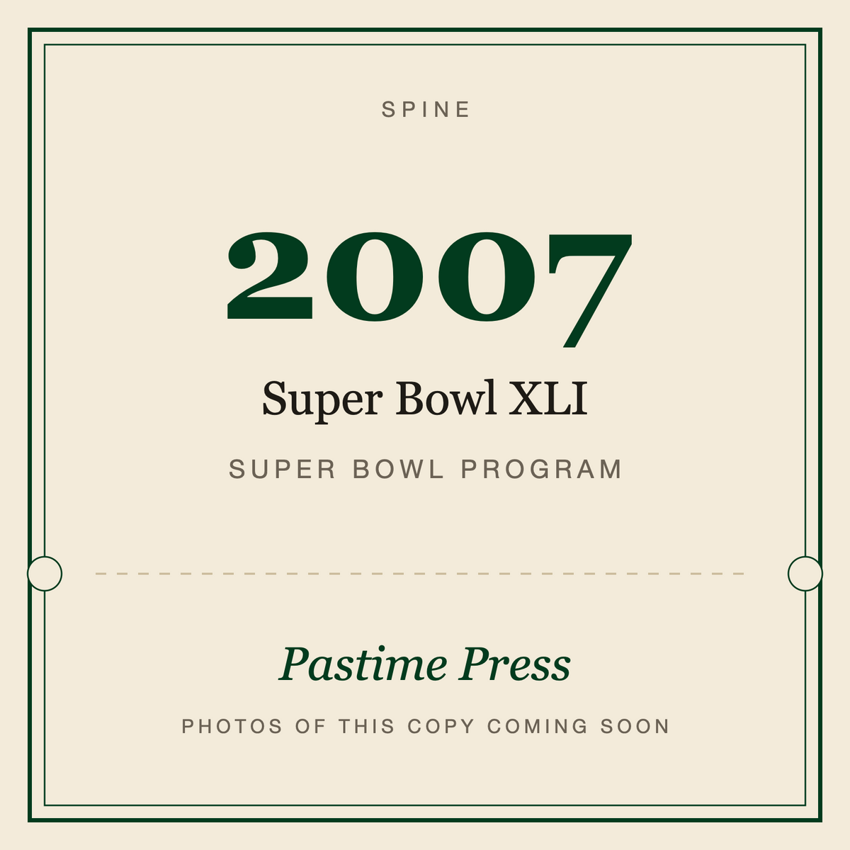 2007 Super Bowl XLI Program, spine