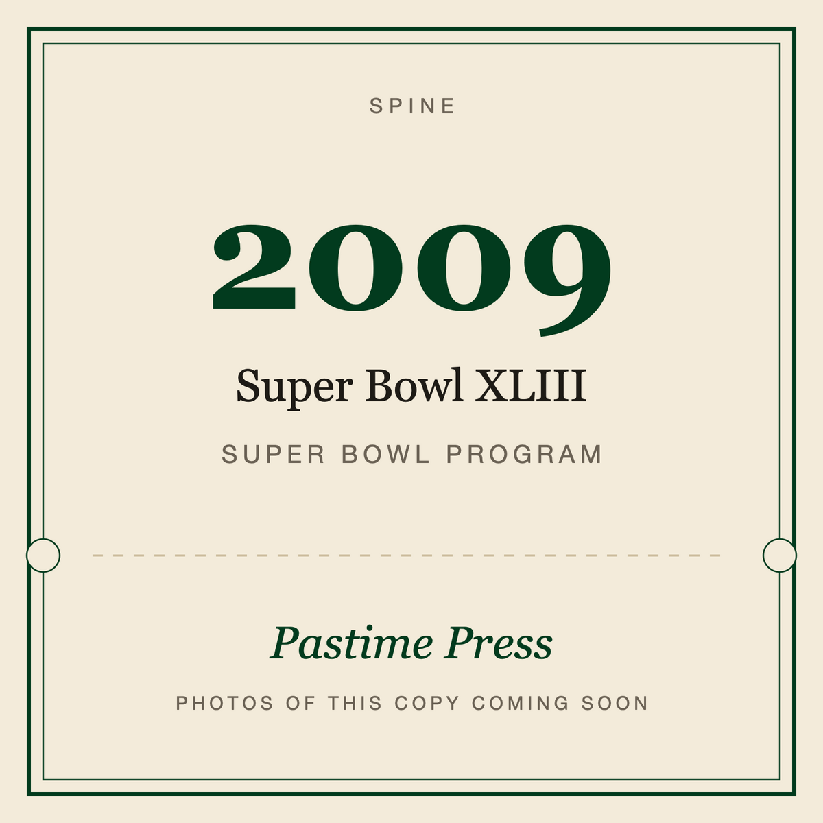 2009 Super Bowl XLIII Program, spine