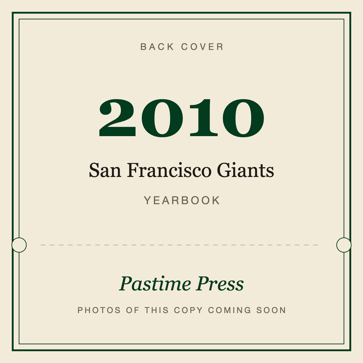 2010 San Francisco Giants Yearbook, back cover