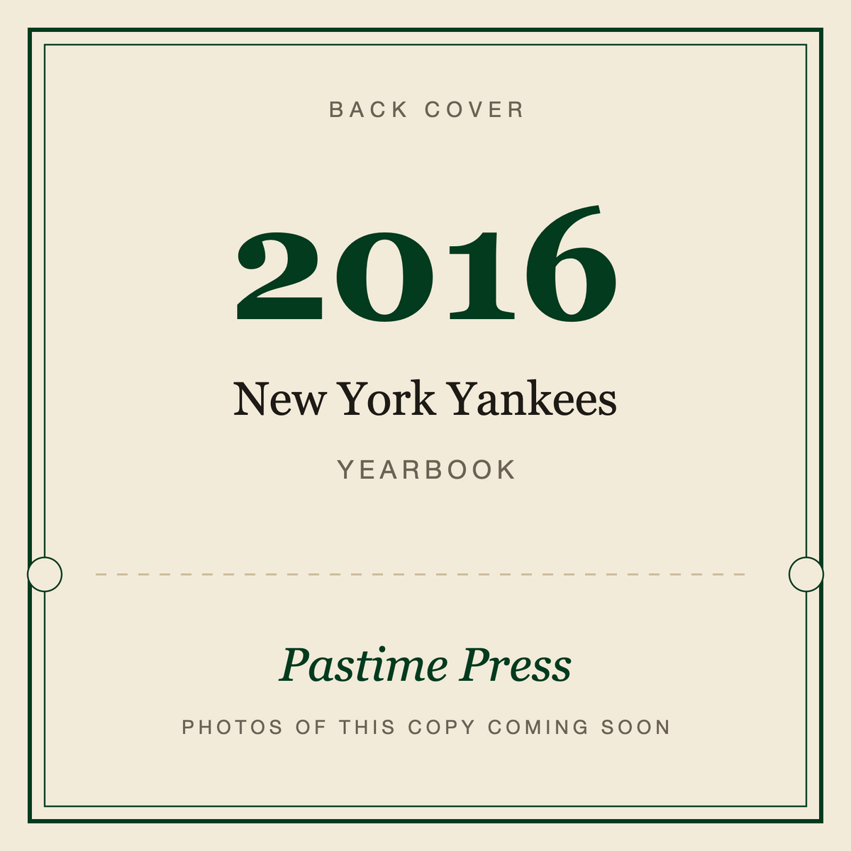 2016 New York Yankees Yearbook, back cover