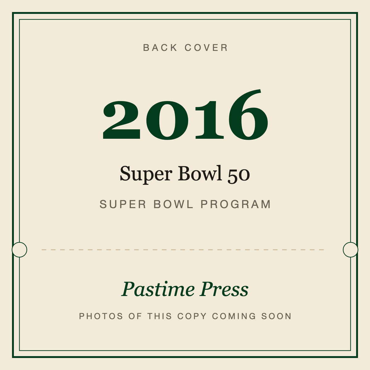 2016 Super Bowl 50 Program, back cover