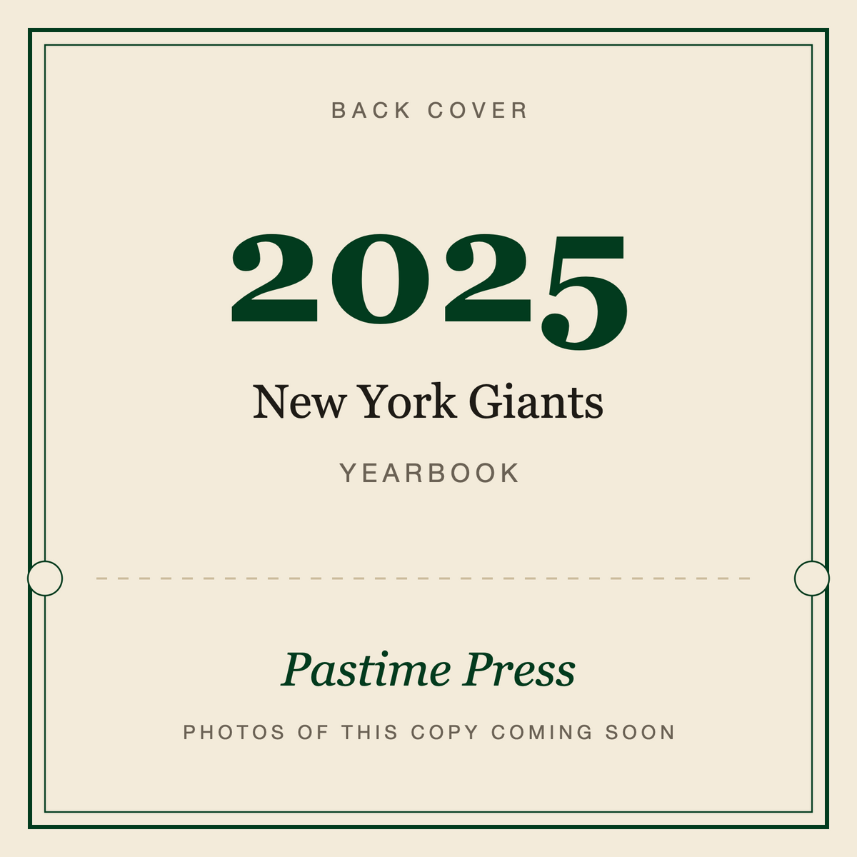 2025 New York Giants Football Yearbook, back cover