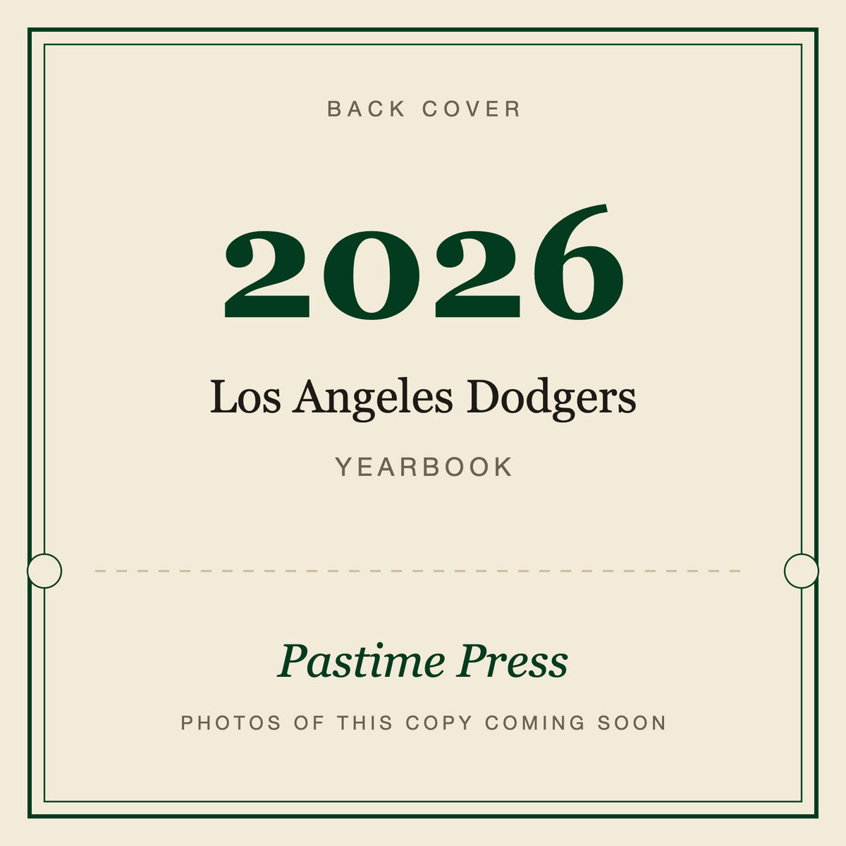 2026 Los Angeles Dodgers Yearbook, back cover